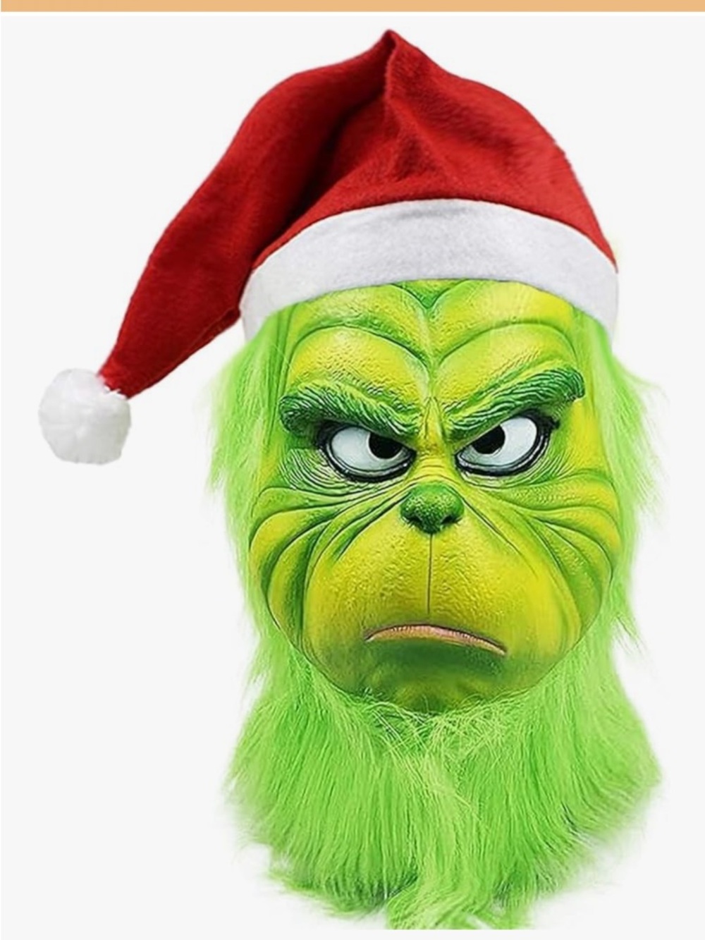 Grinch Green Holiday Mask with Santa Hat